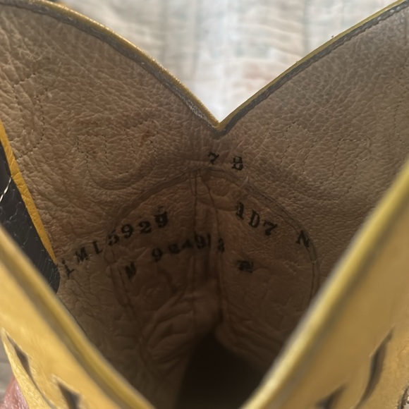 LARRY MAHAN Women's GORGEOUS Vintage Inlay Yellow and Blue Cowboy Boots - Picture 7 of 8